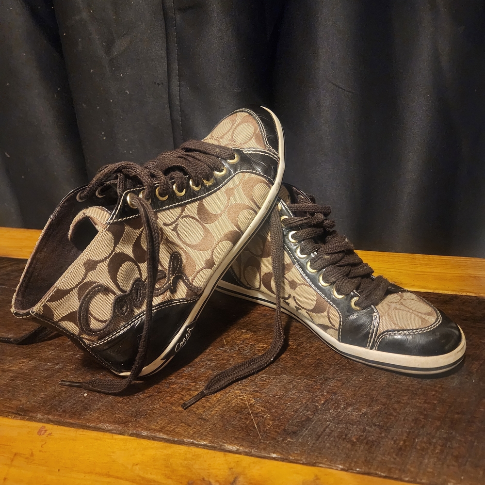 Coach Signature Pattern Brown and Black Sneakers
